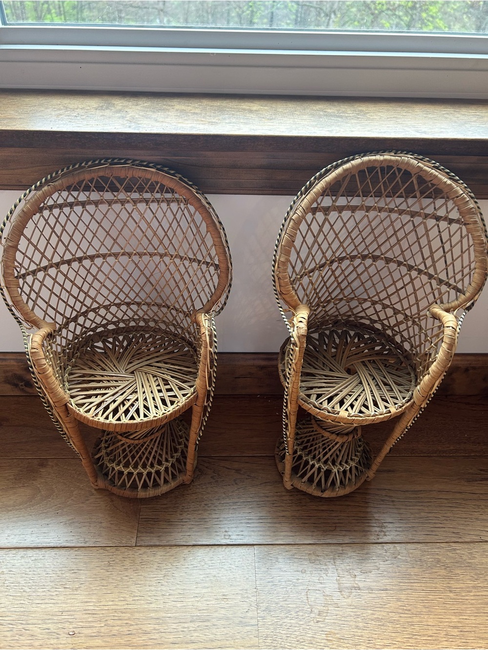 Wicker Peacock Mini Chairs - Natural Rattan Pair